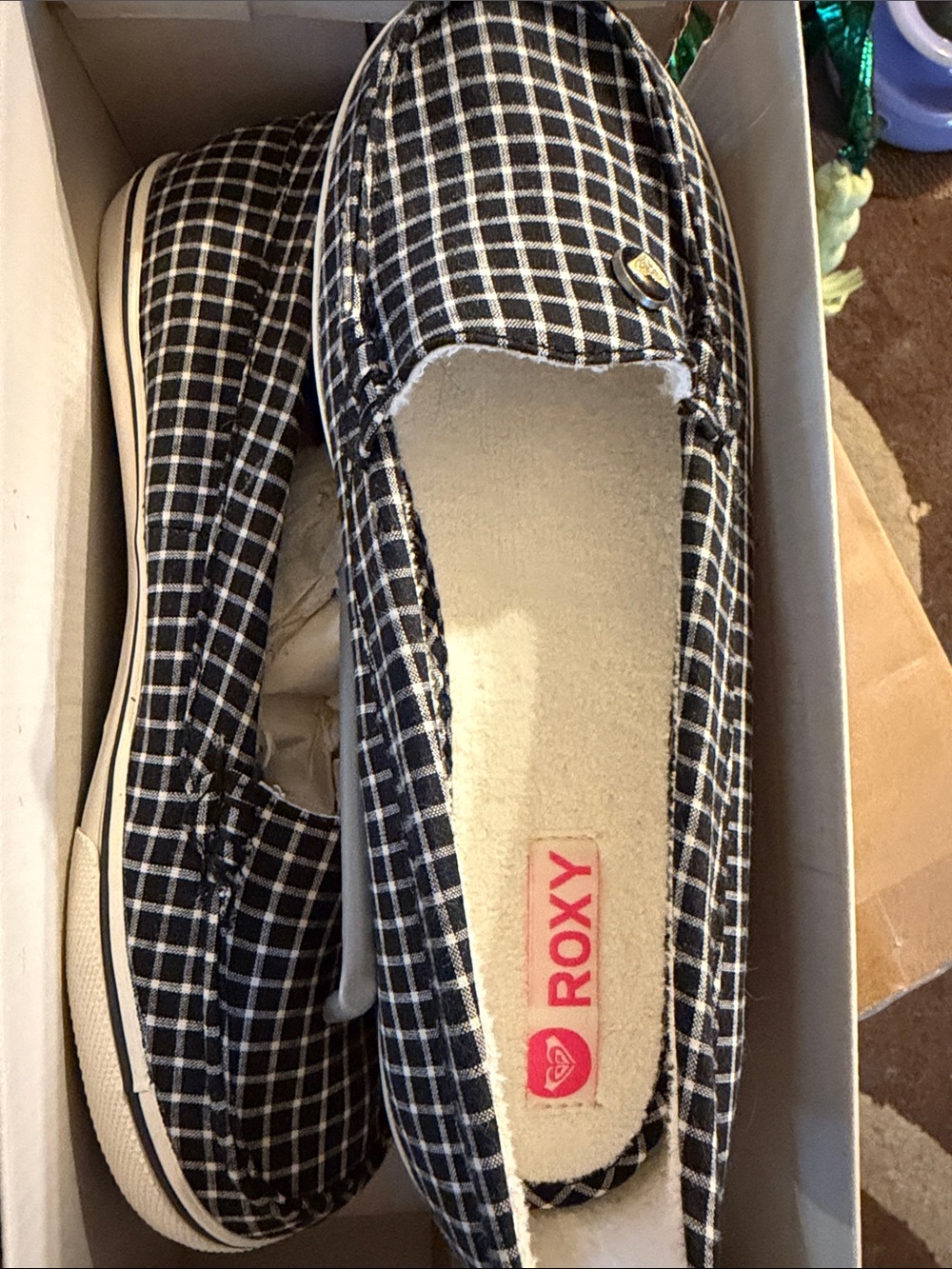 Roxy Black & White Checkered Slip-On Shoes